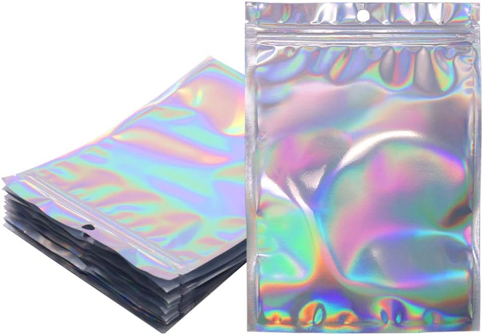 100pcs Holographic Foil Bags Sealable ZipLock 14 x 19.8 cm
