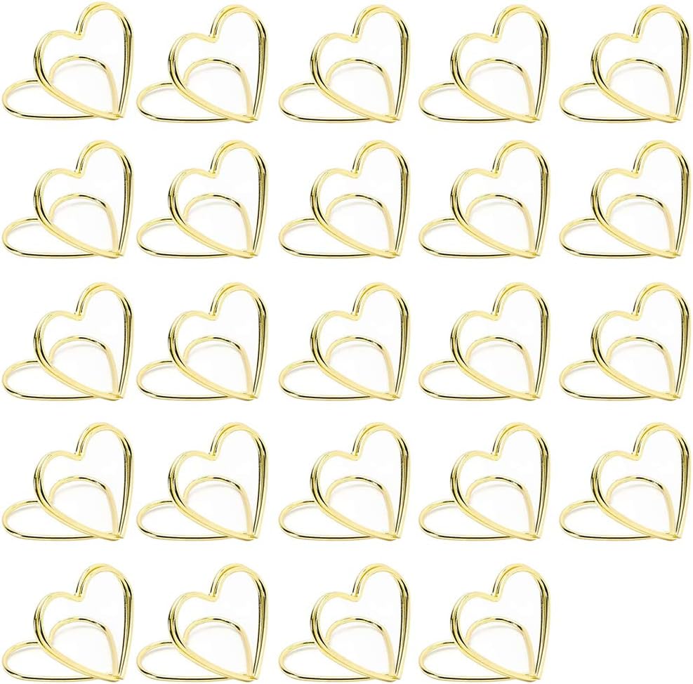 Metal Heart Card Holders CHEPL Mini Heart Place Card Holder Memo Clip Holder Table Card Holders for Wedding Office Birthday Party 24 PCS