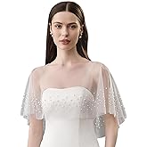 YAEISM Pearl Shawl Wrap Shrug Bridal Cape Sheer Tulle White Black Elegant Wedding Cape Dress Cover Up for Women Girls