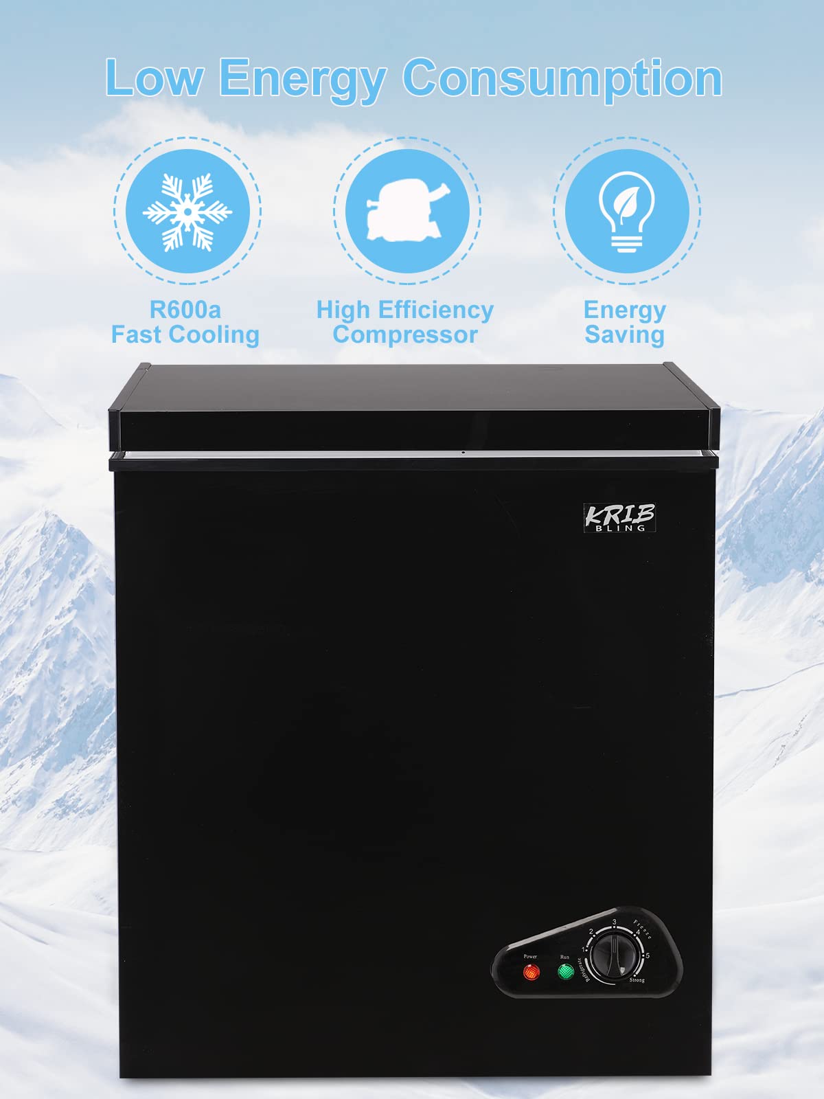 KRIB BLING Chest Freezer 7.0 cu.ft Mini Adjustable 7 Thermostat Compact Deep Freezer Top Door Low Noise with Removable Basket Black