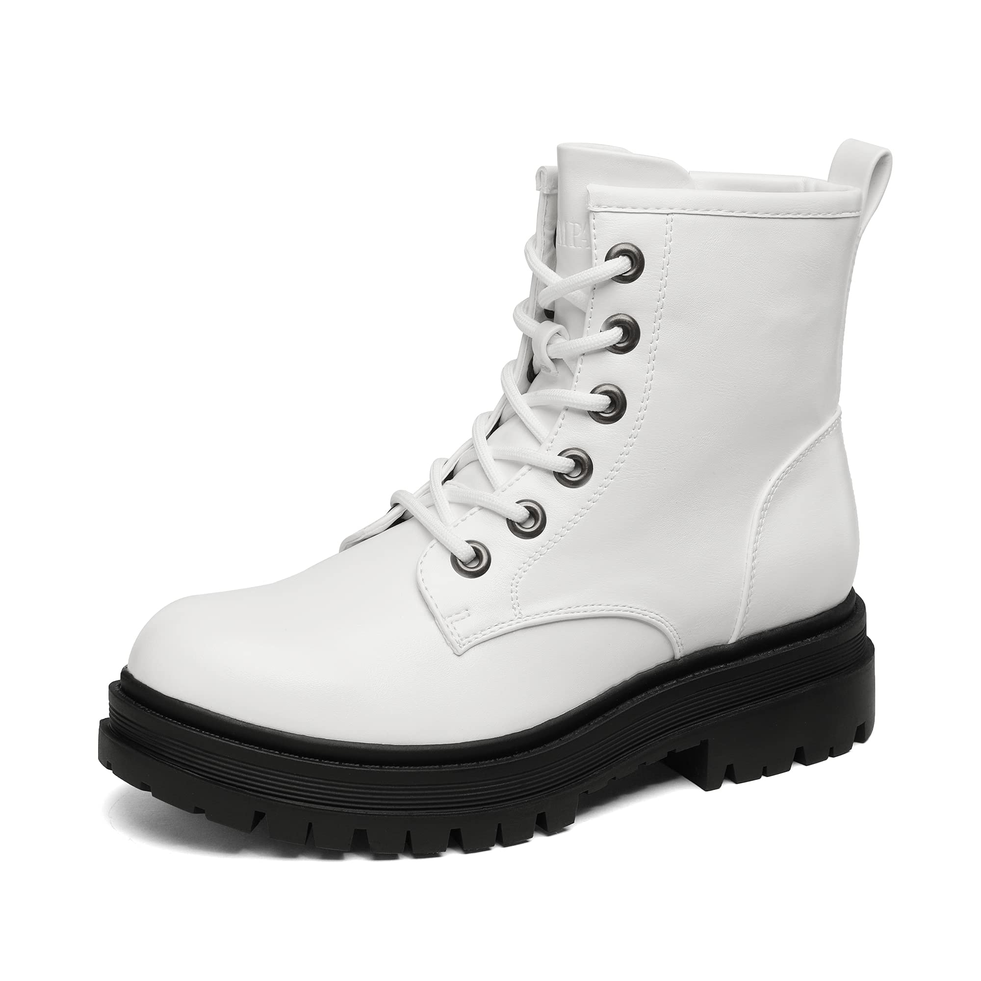 Photo 1 of DREAM PAIRS Combat Boots Ankle Booties Lace-up Platform Side Zipper Lug Sole Boots,Size 8.5,White,STRONG-5