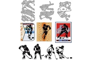 MAYJOYDIY Hockey Player Silhouettes Metal Cutting Dies Sport Hockey Stick Carbon Steel Stencils Stick-and-Puck Embossing Temp