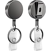 Uniclife 2 Pack Heavy Duty Metal Retractable Badge Reel for Badge Holder Retractable Keychain All Metal Casing with Stainless Steel Spring Coil 23.6 Inch Nylon Rope Belt Clip and Key Ring