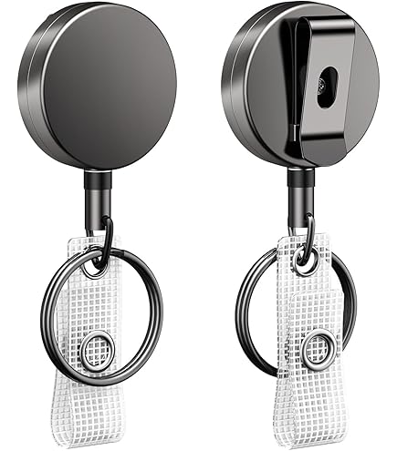 Porte-badge Rétractable Avec Anneau En Acier Et Boucle Ceinture – Noir