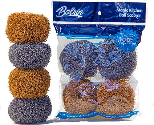 Bolrin Dish Scrubber - Scratch Free Hard Polyester For Dish Pot & Pan - 4 Pack Scourer (Brown/Gray)