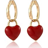 Red Heart Dangle Earrings for Women, Small Cute Love Drop Earrings Minimalist Vintage Heart Charm Hoops Hypoallergenic Huggie Hoop Earrings Jewelry for Valentines Day Birthday Gift