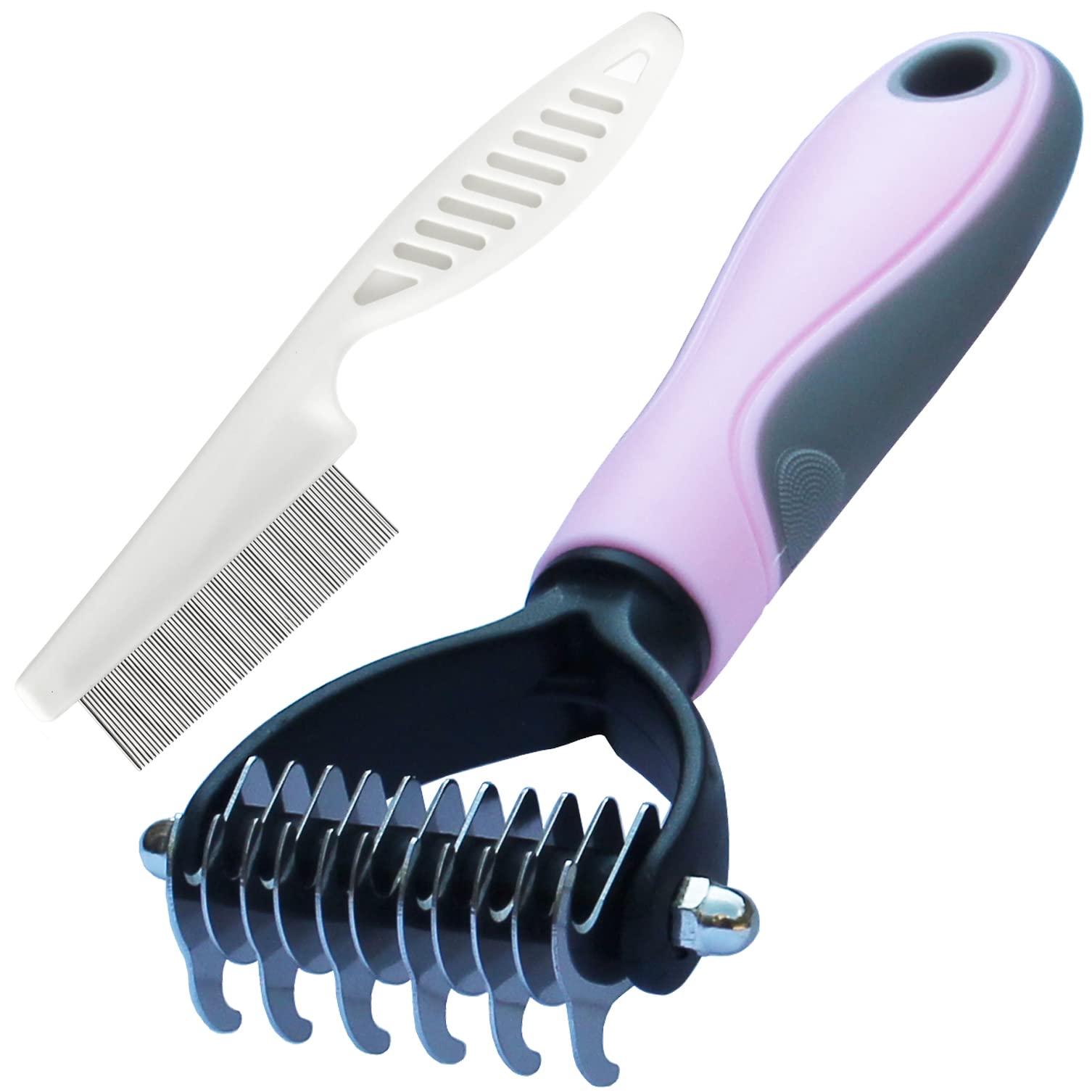 Double Sided Shedding and Dematting Undercoat Rake Comb for Dogs and Cats - Cat and Dog Flea Comb Set (Small, Pink)