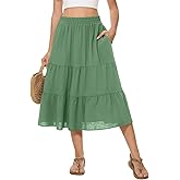 AYIFU Women's Summer Midi Skirt Tiered Flowy High Waist A-Line Elastic Ruffle Casual Skirts with Pockets