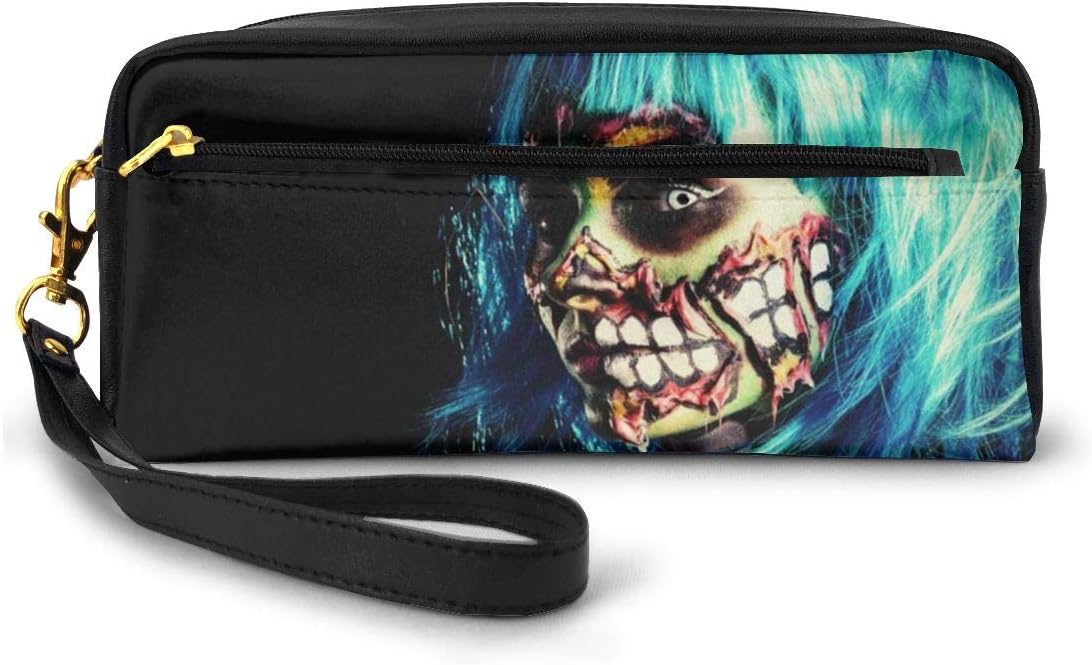 Pin-Up Zombie Woman PU Leather Pen Pencil Case Pouch Case Makeup Cosmetic Travel School Bag for Girls