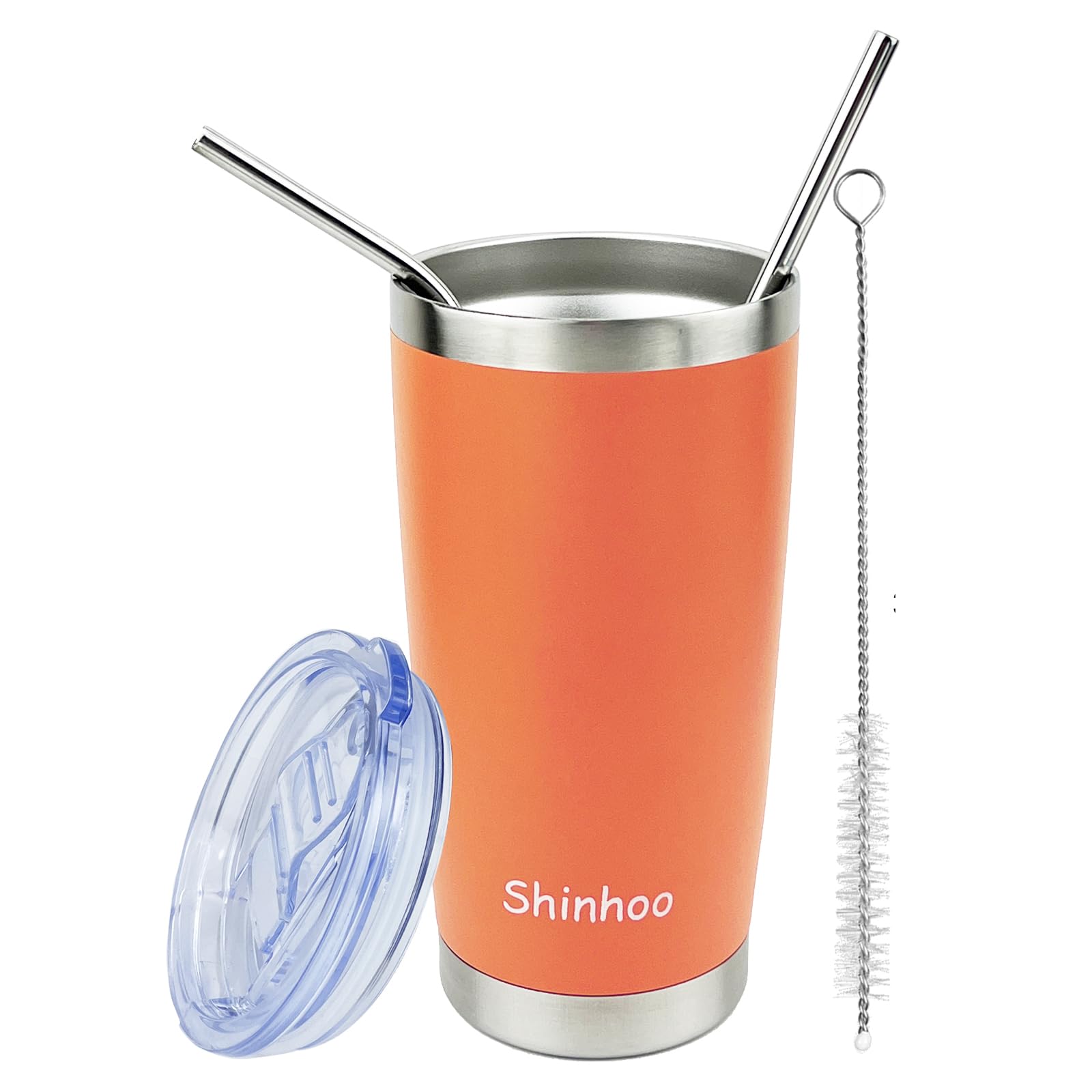 Shinhoo 20oz/ 550ml Tumbler with Straw and Lid, Double Wall Vacuum Insulated Thermal Coffee Flask Travel Mug Stainless Steel Reusable Cup for Hot Cold Drinks, BPA Free (Orange)