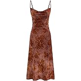 CIDER Womens Velvet Dress Floral Sleeveless Spaghetti Strap Ruched Midi Club Party Wedding Guest Dresses
