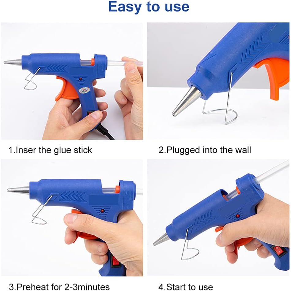 DuoAndDuo Hot Glue Gun kit 20W with 30pcs Mini Hot Glue Sticks for Glue Gun, Hot Melt High Temp Industrial Glue Gun, Glue Guns with 4pcs Anti-Scald Silicone Finger Cot, DIY Crafts Hot Glue Guns (Blue)