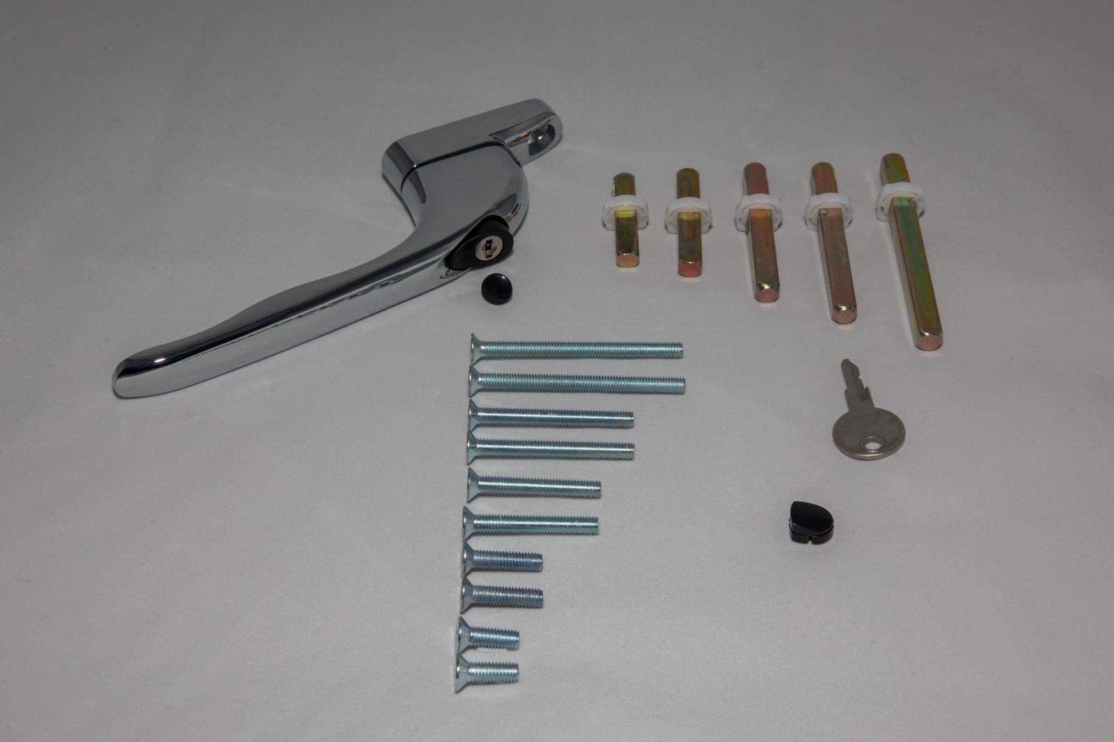 1st Time Fix UPVC Universal Inline Espag Lockable Double Glazing Window Handle Multi Spindles & Screws (Chrome)