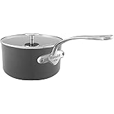 Mauviel M'Stone 3 Hard Anodized Nonstick Sauce Pan With Glass Lid, And Cast Stainless Steel Handles, 1.9-qt, Made In France