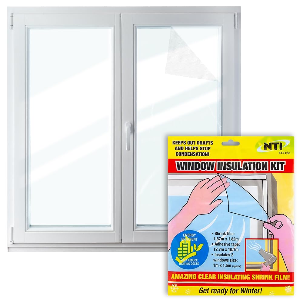 Set of 4 Window Insulation Kit Home Office Shrink Film Winter Draught Frost | Shrink Fit Double Glazing Film Draught Excluder Cold | Includes Self Adhesive Fixing Tape