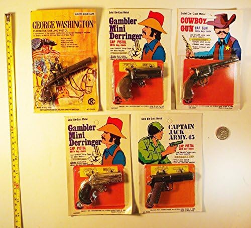 TOP Satisfied Set of 5 Vintage 1970's Miniature Die Cast Cap Gun Pistols - Hong Kong