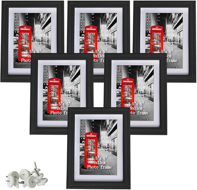 Amazing Roo 3.5x5 Picture Frames Set of 6, Black Photo Frame for 3.5 x