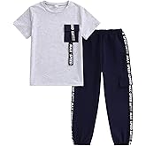 Ayzozuy Tween Boys 2PCS Outfit Set (8-14 Years) - Spring Summer Short Sleeve T Shirt & Pants Boy Clothes