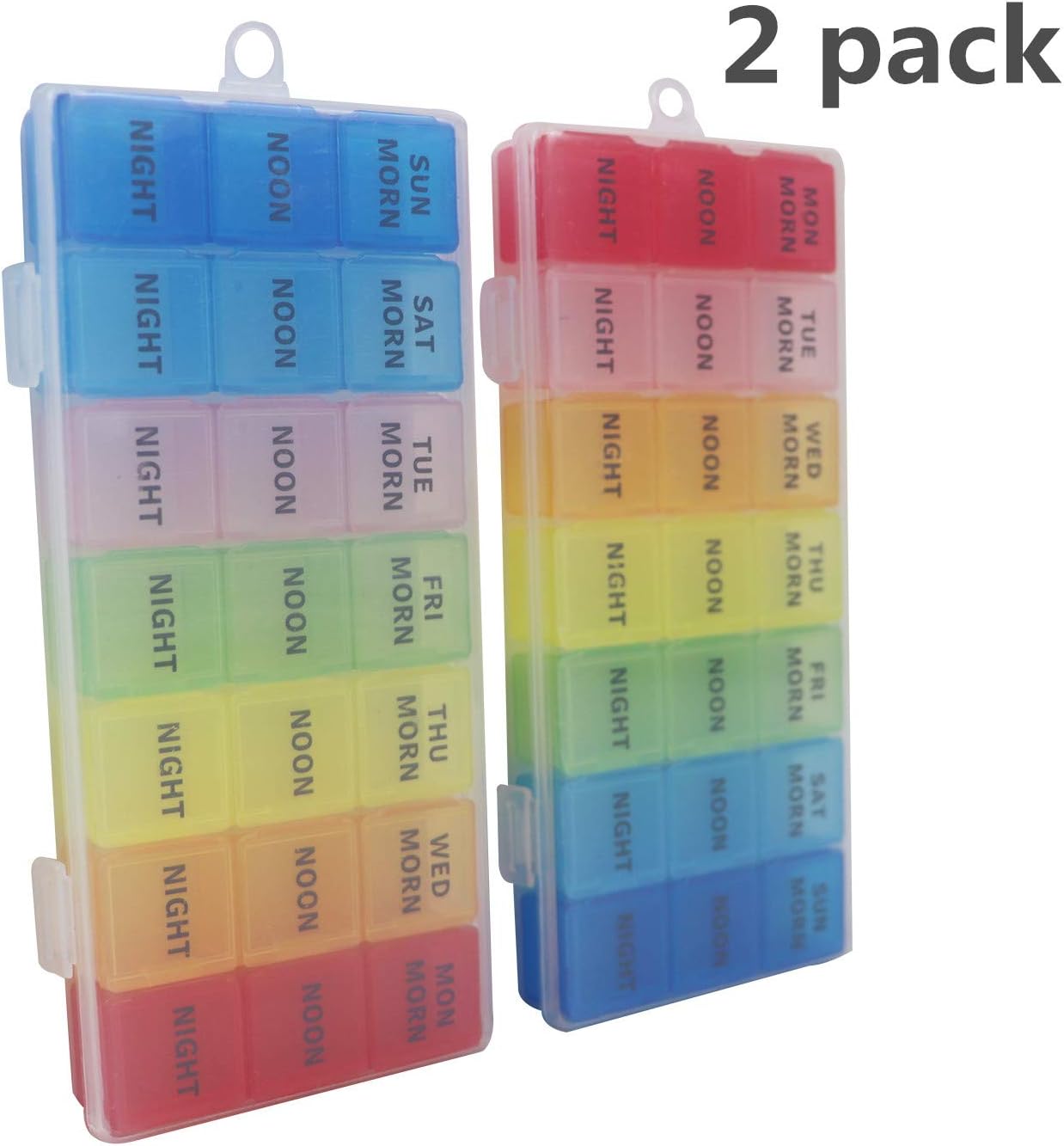 Shakalaka Pill Case, Pill Holder, Color Weekly Container(3 Times a Day), 7 Day Pill Organizer, Daily Pill Box for Travel and Outdoor(2 Pack)