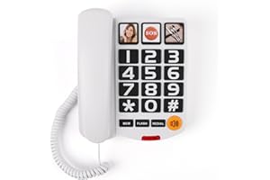 MCHEETA Cheeta Big Button Phone for Seniors, Large Button Phone for Home with Picture, Durable Hand-Free Telephone with LED Call Alert, Adjustable Volume and 3 One-Touch Dialing for Elderly, White