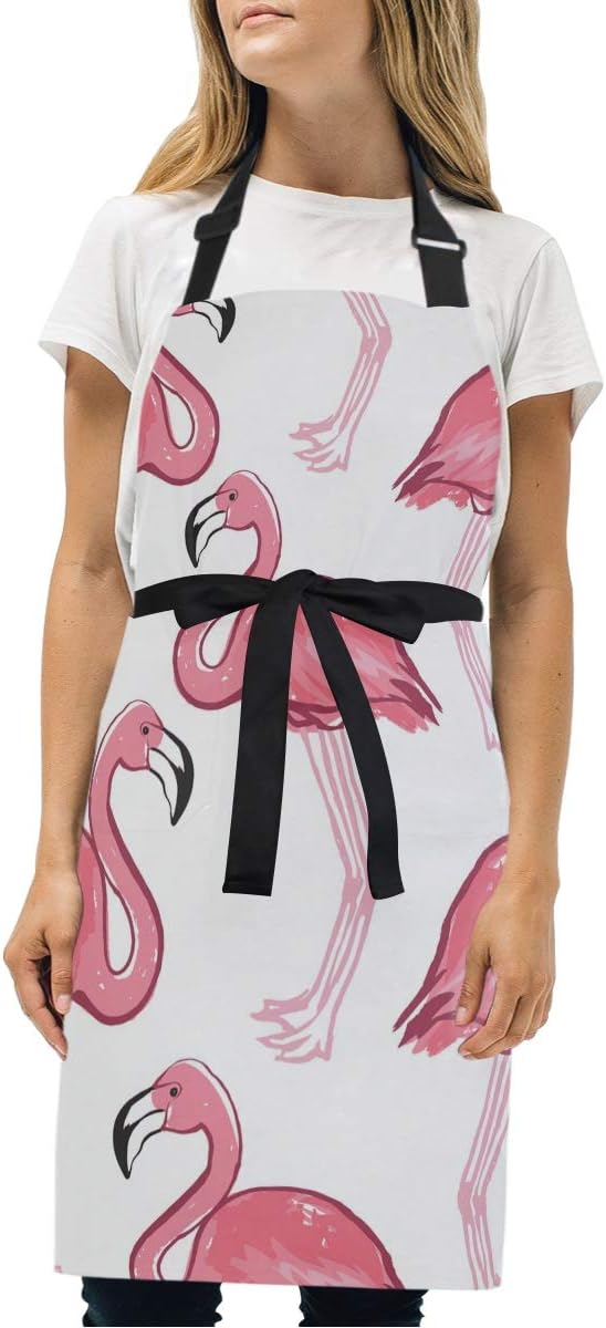 JUAMA Pink Bird Flamingo Adjustable Bib Apron with 2 Pockets Funny Home Kitchen Cooking Apron for Men Women Kids