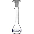 EISCO Volumetric Flask, 10ml - Class A, ASTM - Tolerance ±0.02ml - Polypropylene Stopper - Single, White Graduation - Borosilicate Glass