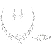 EVER FAITH Wedding Jewelry for Bride Women Bridesmaid, Sparkly Cubic Zirconia Pear-Shaped Birthstone Leaf Necklace Earrings Set for Prom