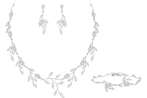 EVER FAITH Wedding Jewelry Set for Bride Women Birdesmaid, Sparkly Cubic Zirconia Pear-Shaped Birthstone Leaf Necklace Earrin