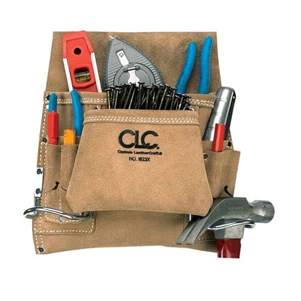 CLC CUSTOM LEATHERCRAFT I823X SUEDE CARPENTER’S NAIL AND TOOL BAG, 8 POCKET