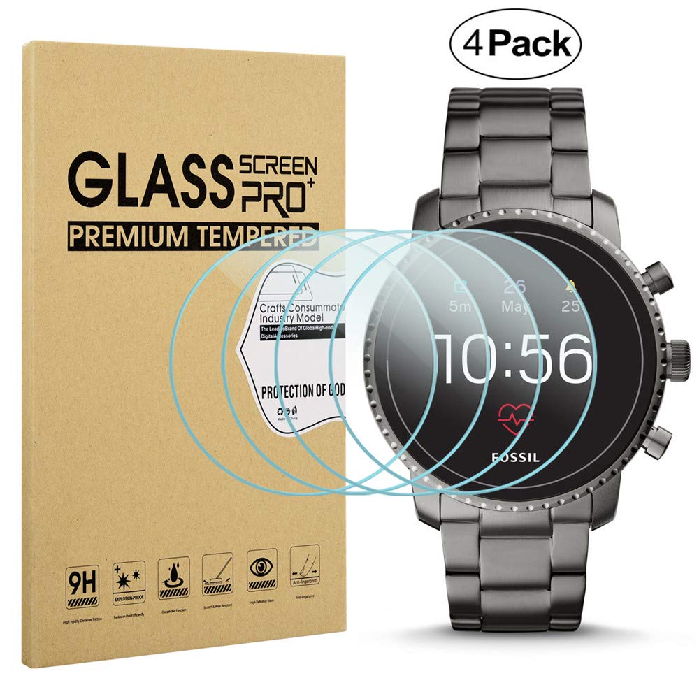 Diruite 4-Pack for Fossil Q Explorist HR Gen 4 Screen Protector Tempered Glass [2.5D 9H Hardness][Anti-Scratch][Optimized Version]