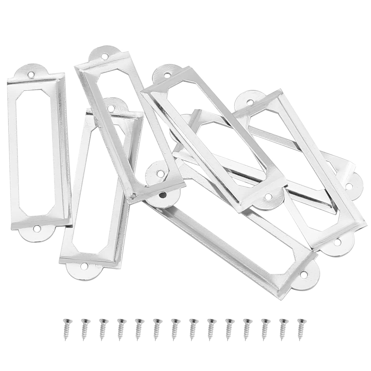MroMax 10Pcs Metal Label Frame, 60 x 17mm Silver Label Frame Card Holders with Screws for Office Library Furniture Card File Drawer Cabinet