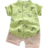 Betadog Toddler Boy's Cotton Short Sleeve T-Shirt and Short Set 2-7Y T-Shirt and Mesh Shorts Outfit (Green, 3-4 Years)