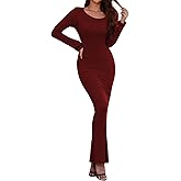 Long Sleeve Maxi Dress for Women Bodycon Ribbed Tight Sexy Long Sleeve Lounge Fall Casual Dresses