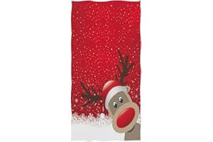 ZzWwR Cute Reindeer with Santa's Hat Snow Snowflake Christmas Soft Highly Absorbent Guest Large Home Decorative Hand Towels Multipurpose for Bathroom, Hotel, Gym and Spa (16 x 30 Inches)