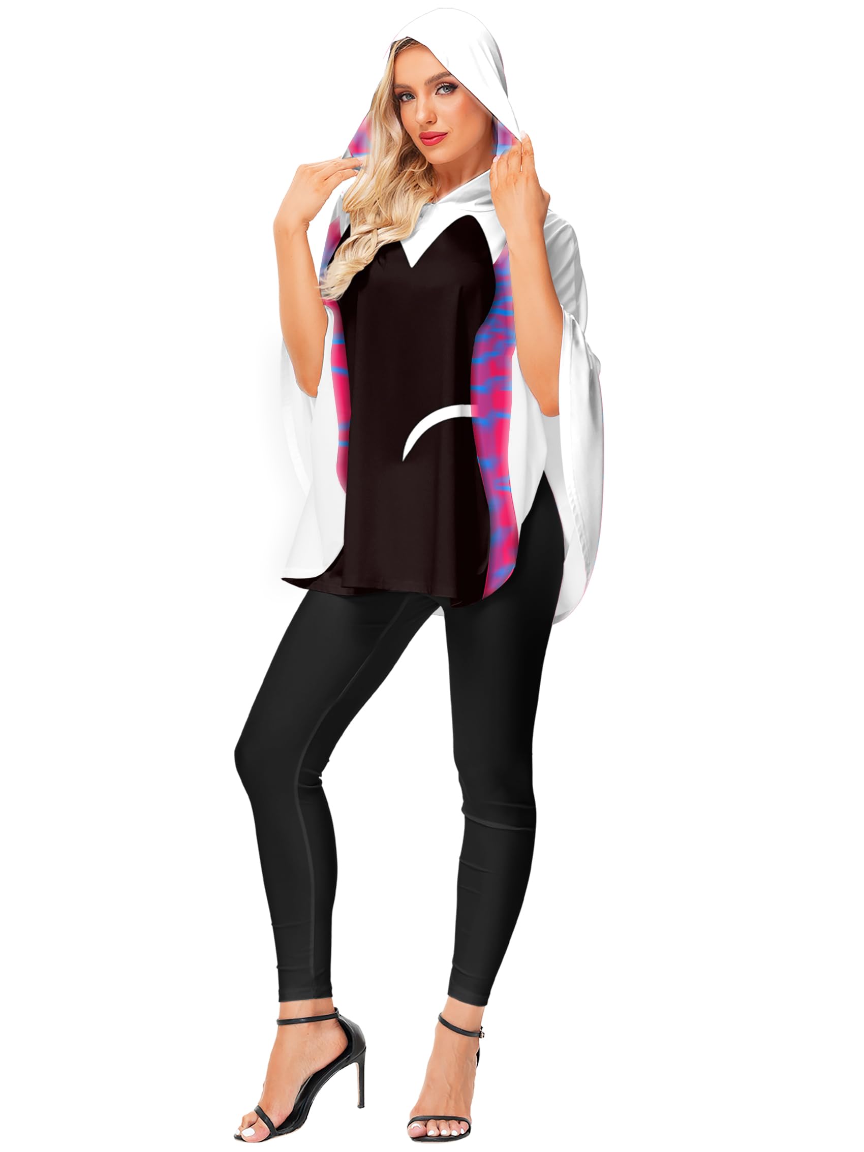 Photo 1 of Halloween Spiider Web Costume Poncho Adult Spidr Hooded Cape Women Hero Party Cosplay