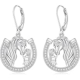 Horse Earrings for Women Dangle Sterling Silver Horseshoe Earrings Animal Jewelry Mothers Day Christmas Birthday Gifts for Women