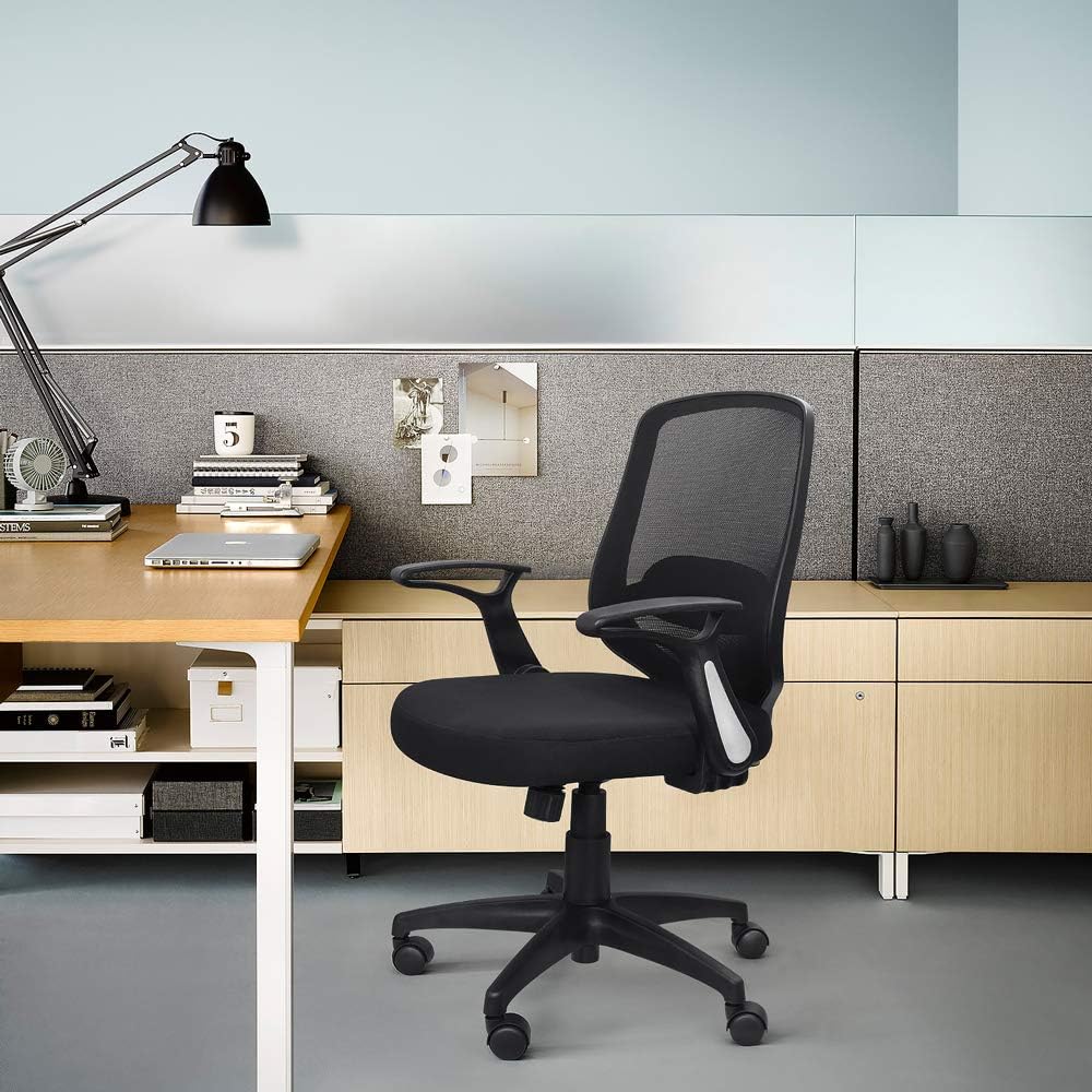 KOLLIEE Mid Back Mesh Office Chair Ergonomic Swivel Black Desk Office Chair Flip Up Armrests with Lumbar Support Adjustable Height Computer Task Chairs: Kitchen & Dining