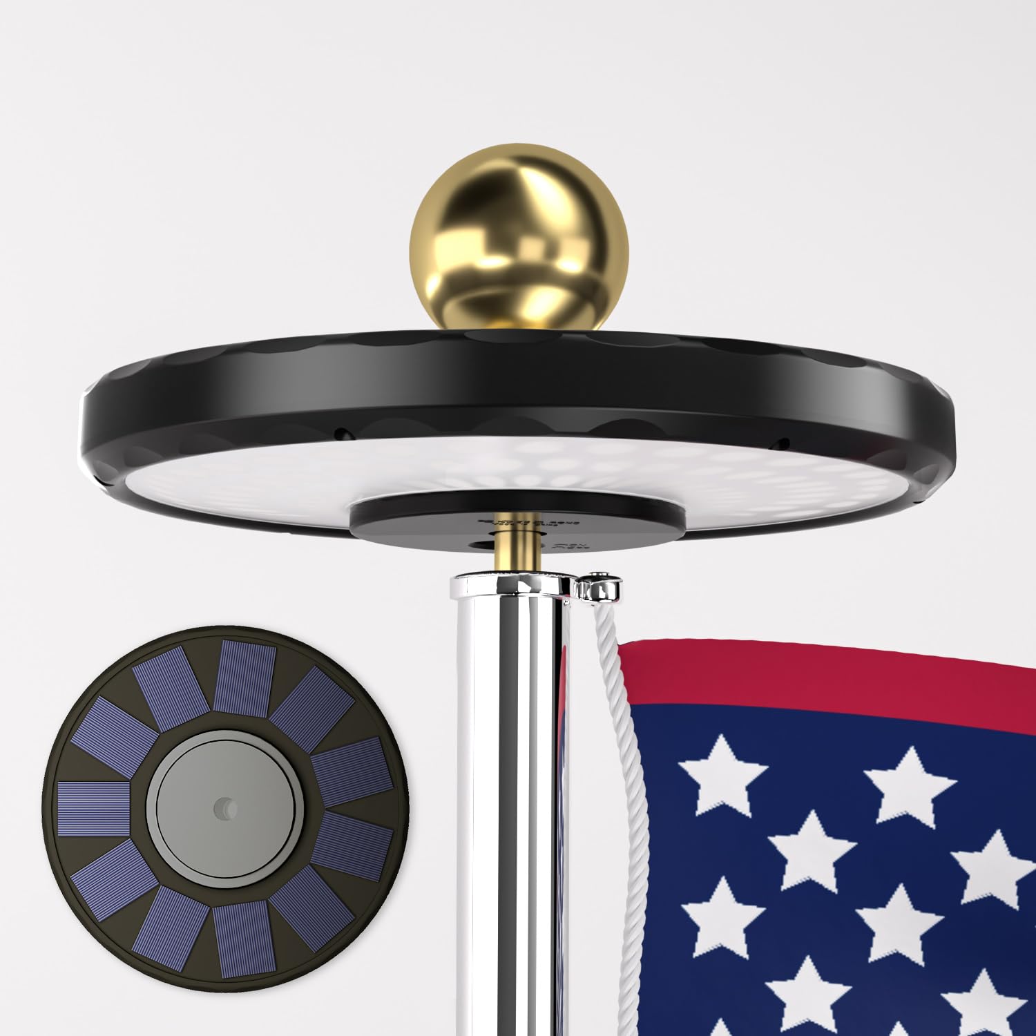 Photo 1 of ***(MAJOR DAMAGE/ SEE NOTES FOR DETAILS)***Flag Pole Light Solar Powered, 132 LED 1500lm Solar Light for 15-25 Ft Outdoor Top Poles, Auto On/Off Flag Pole Light Up for Outside House from Dusk to Dawn 15+ Hours