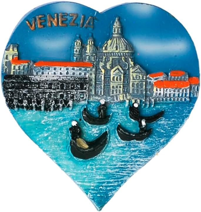 KUSTOM ART Fridge Magnet 3D Resin Italy Venice Souvenir Heart Square St Marco Gondole Gift Home Kitchen Collection 7 x 6.5 cm