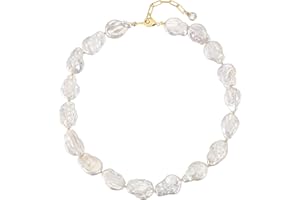 Besalon Baroque Pearl Necklaces White Real Freshwater Cultured Big Flat Pearls 16K/18K Gold Plated Pearl Pendant Necklace for Women Coin/Irregular/Rectangular Shaped Pearl Wedding Christmas Gifts