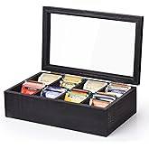 Alsonerbay Wooden Tea Box with Lid &amp; 8-Compartment, Weathered Black | Customizable removable dividers, dust-proof, smooth metal hinges, scratch-proof base, fits kitchen cabinets &amp; countertops