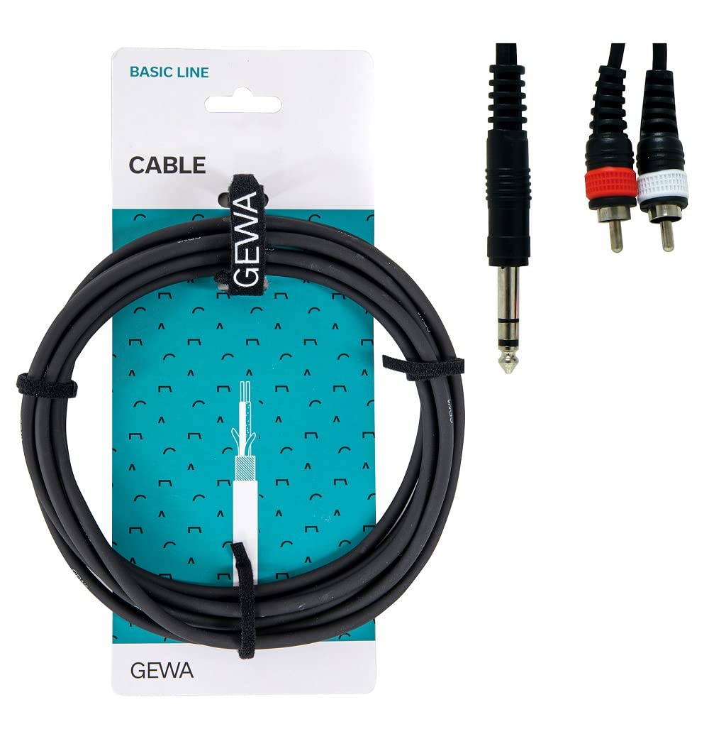 GEWA Y-cable Basic Line 3m, black, 1x 6.3 mm stereo jack - 2x cinch, 190155