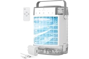 YESTONO Portable Air Conditioners,3-Speed Small AC Fan, Evaporative Air Cooler with Remote,Timer function,7-Color Night light, 2 Mist modes,Personal Air Conditioner for Bedroom,Office,Room(Gray)