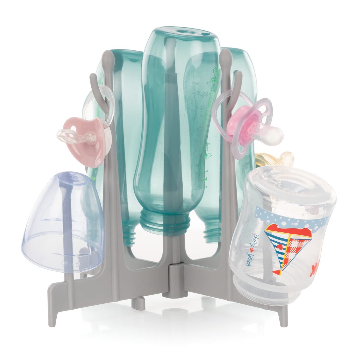 Reer Baby Bottle Drying Rack with 9 Drying Positions, Collapsible for Travel, Ideal for First Equipment, Grey, 21041