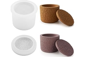 LSLEVA Storage Box with Lids Candle Jar Molds Set, Creative Silicone Candle Vessels Pot Molds, Concrete Round Stripe with Cover Bottle Making Moulds for Storage Candle Holder (D-Rough Short)