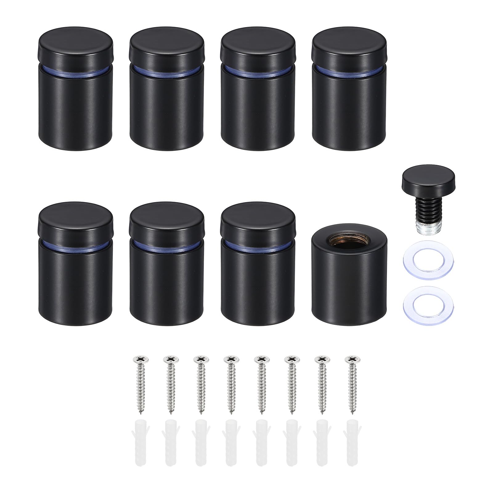 PATIKIL 3/4 x 1 Inch Sign Standoff Screws, 8 Set Stainless Steel Wall Standoff Mounting Hardware Advertising Glass Nail for Hanging Acrylic Picture Frame Acrylic Panel, Black
