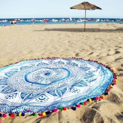 NANDNANDINI TXTILE – Tapiz redondo indio Mandala Roundie Beach Roundie