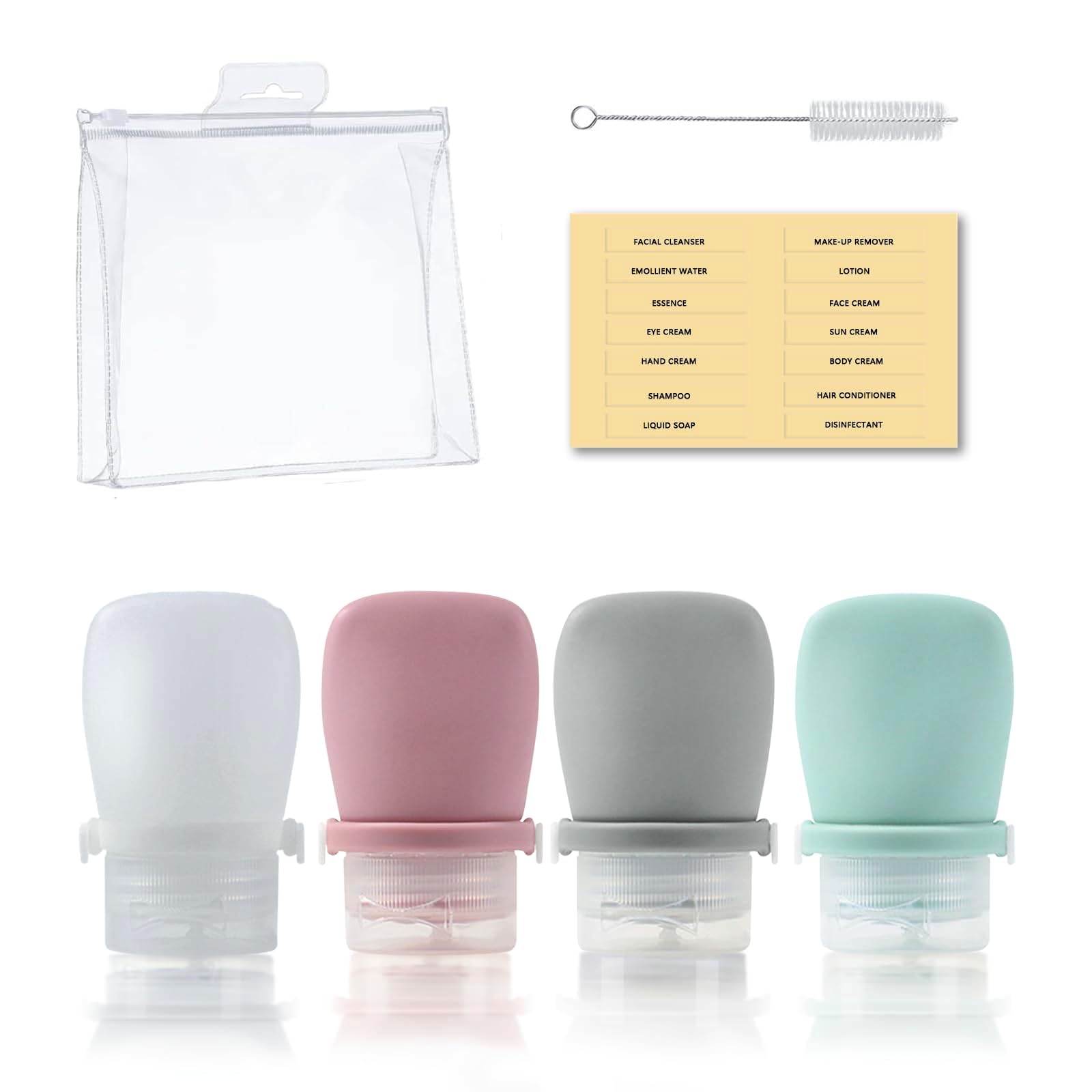 RILYSUN Silicone Travel Bottles Set for Toiletries, Leak Proof Refillable Squeezable Containers, Travel Containers 38ml（1.3oz） for Shampoo Conditioner Lotion Liquids, with Storage Bag Tag