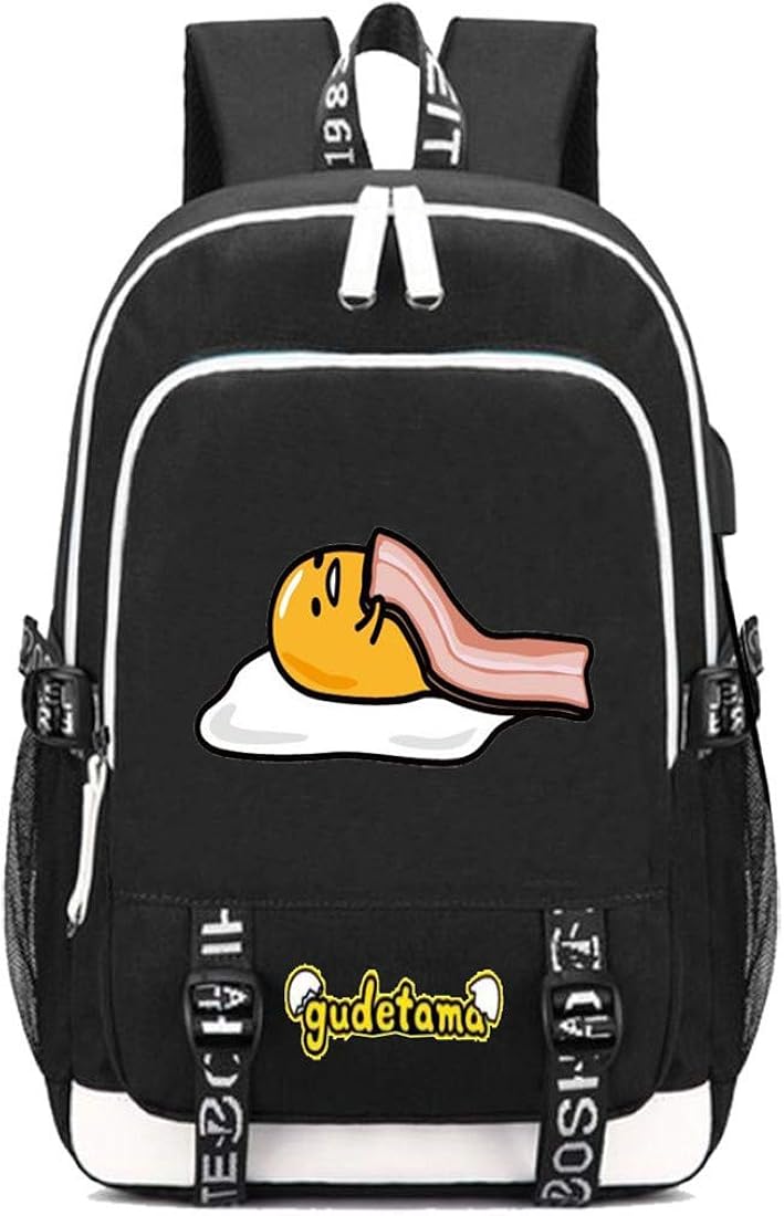 Gumstyle Gudetama Anime Multifunction Schoolbag Travel Bag Laptop Backpack with USB Charging Port and Headphone Jack