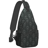 Mqtzyiwx Gothic Black Skull Sling Backpack Hiking Backpack Crossbody Bag Sports Lightweight And waterproof Chest Bag Shoulder Bag For Women Men